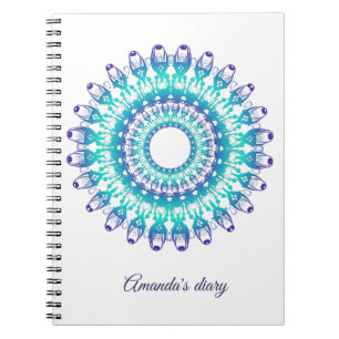 ethnic teal mandala. Text. Notebook