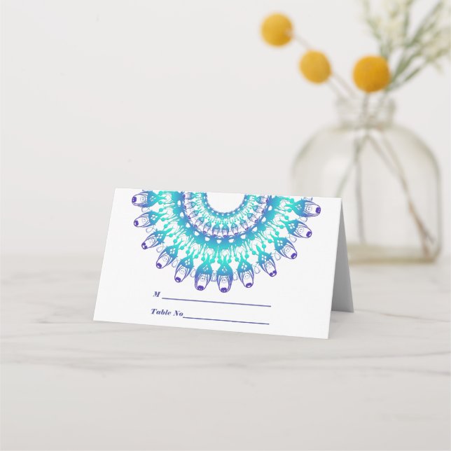 ethnic teal mandala. Text. Place Card (Front)