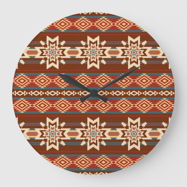 Ethnic Textile Stars: Abstract Pattern. Large Clock (Front)