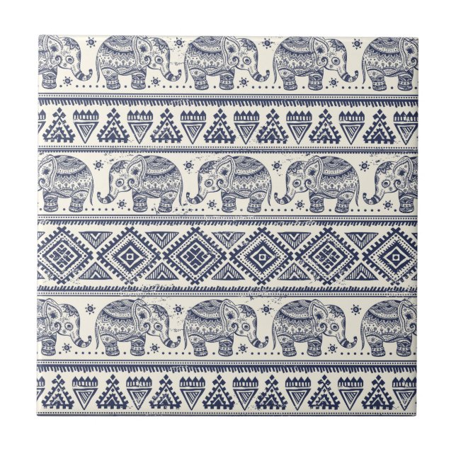 Ethnic Tribal Aztec Elephant Pattern Tile (Front)