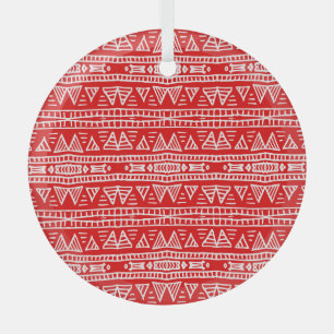 Ethnic Tribal Motifs Striped Pattern Glass Ornament