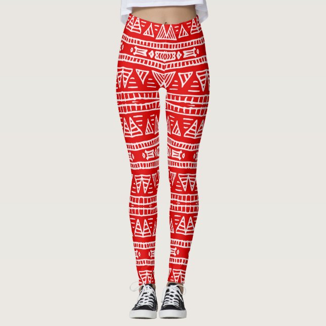 Ethnic Tribal Motifs Striped Pattern Leggings (Front)