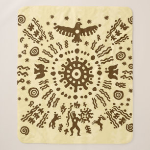 Ethnic tribal native prehistoric eagle solar symbo sherpa blanket