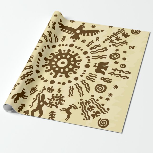 Ethnic tribal native prehistoric eagle solar symbo wrapping paper (Unrolled)