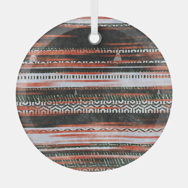 Ethnic tribal stripes: rug design. glass ornament (Front)