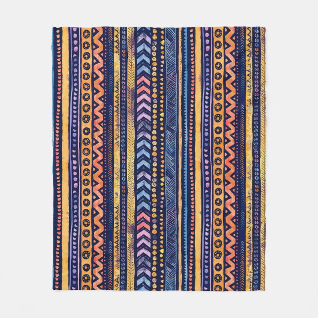 Ethnic Tribal Watercolor Dark Pattern Fleece Blanket (Front)