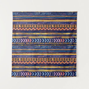 Ethnic Tribal Watercolor Dark Pattern Tapestry