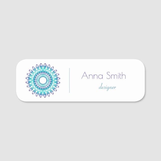 Ethnic Turquoise Mandala Name Tag (Front)