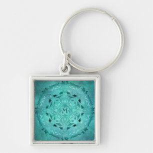 Ethnic Turquoise Mandala on grunge background Keychain