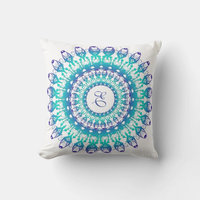 Ethnic turquoise Mandala Throw Pillow (Front)