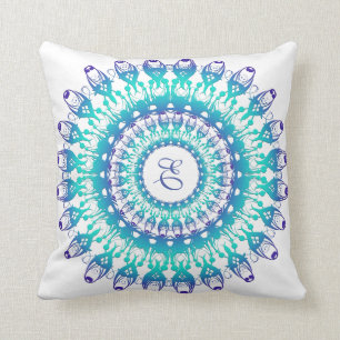 Ethnic turquoise Mandala Throw Pillow