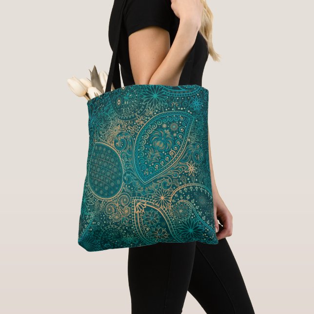 Ethnic turquoise Tote (Close Up)