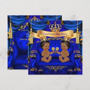 Ethnic Twin Baby Shower Boy Prince Blue Gold Invitation