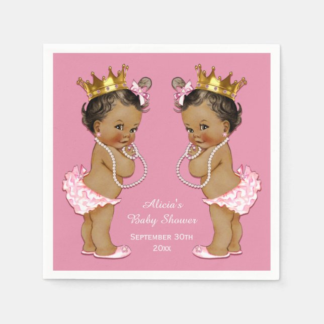 Ethnic Twins Princess Baby Shower Personalized Napkin (Front)