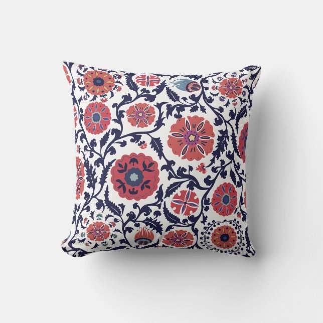 Ethnic Uzbek Suzani Middle Eastern pattern Throw P Throw Pillow (Front)