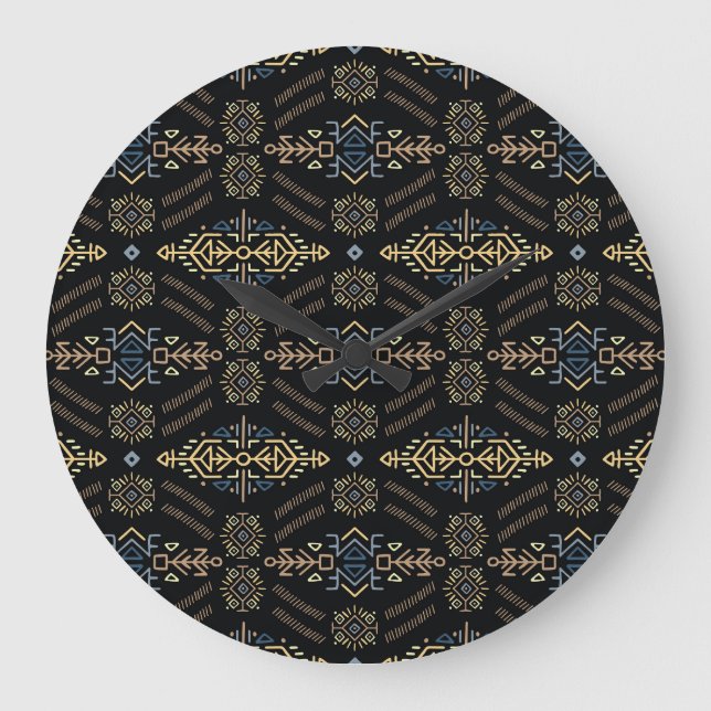 Ethnic Vintage: Hand Drawn Seamless Pattern Large Clock (Front)
