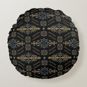 Ethnic Vintage: Hand Drawn Seamless Pattern Round Pillow