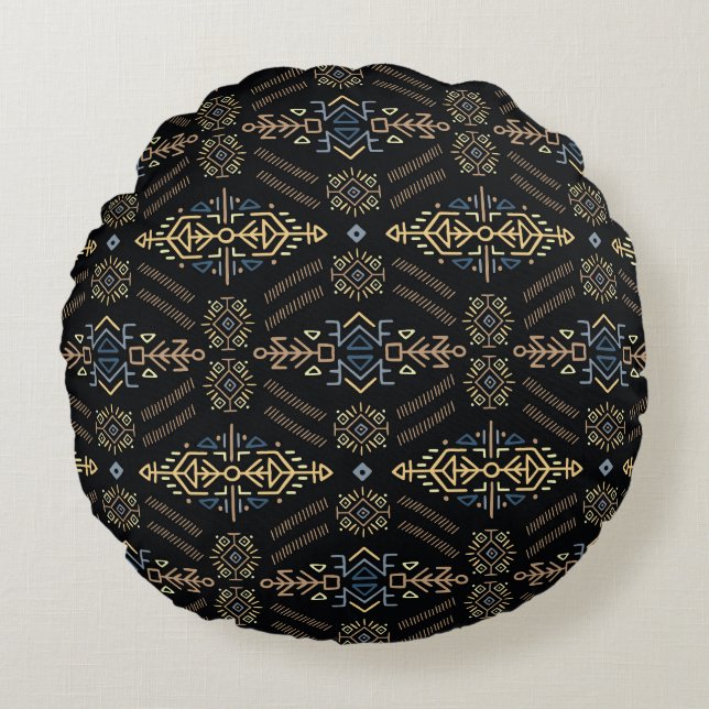 Ethnic Vintage: Hand Drawn Seamless Pattern Round Pillow (Front)