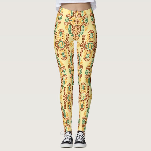 Ethnic Vintage Trend: Bohemian Seamless Tile Leggings (Front)