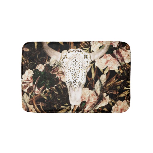 Ethnic watercolor: retro floral background. bath mat (Front)
