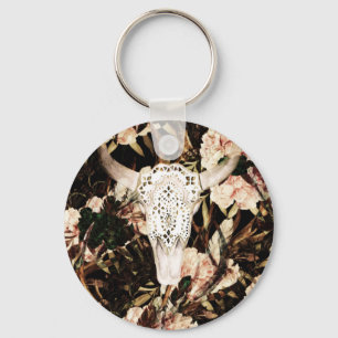 Ethnic watercolor: retro floral background. keychain