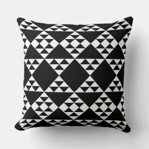 Ethnic White Triangle Pattern Black Throw Pillow