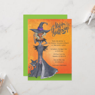 Ethnic Witch Halloween Invitation, Costume Party Invitation