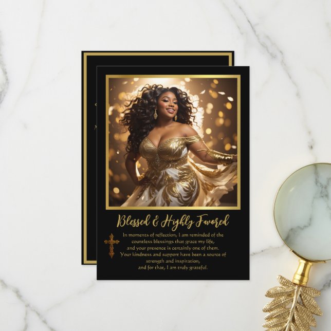 Ethnic Woman Blessed and Highly Favored Spiritual  Thank You Card (Front/Back In Situ)