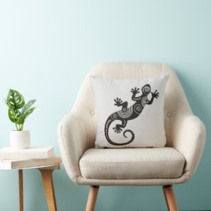 Ethno Gecko With Spirals And Dots 1 Throw Pillow