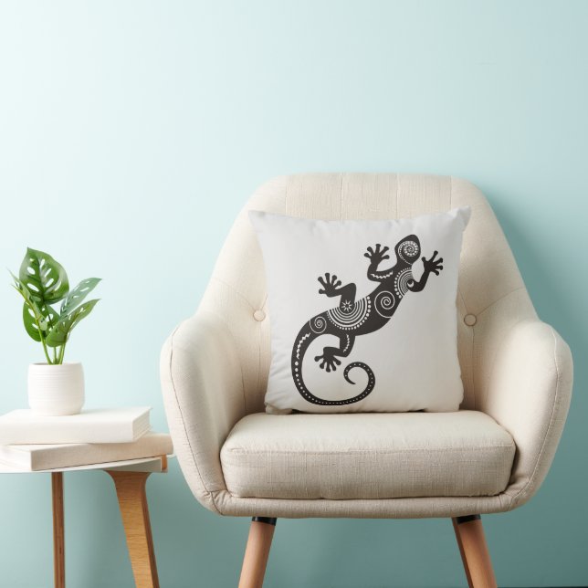 Ethno Gecko With Spirals And Dots 1 Throw Pillow (Chair)