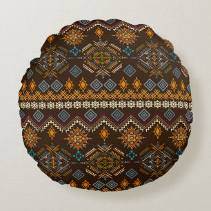 Ethno seamless pattern. Ethnic boho ornament. Trib Round Pillow