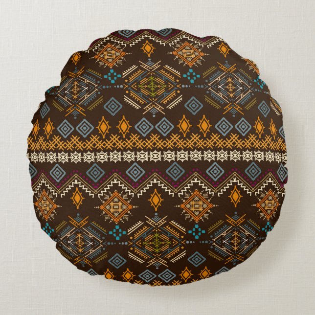 Ethno seamless pattern. Ethnic boho ornament. Trib Round Pillow (Front)