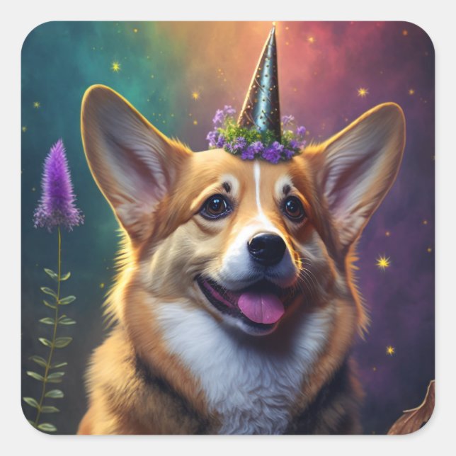 Étincelle le Corgi Unicorn - Sticker Arc-en-ciel (Devant)