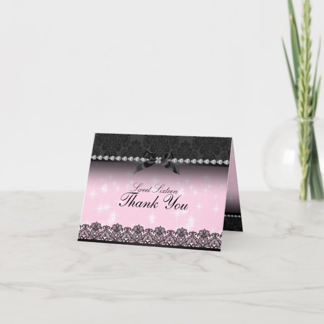 Étincelle rose et carte de remerciements noir de (Devant)