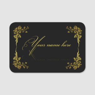 Etiqueta para nombre clásica negra con dorado name tag