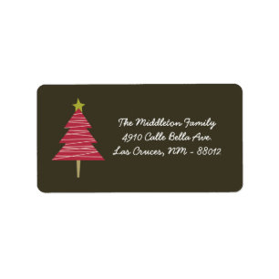 Étiquette 1,25 po x 2,75 po Brown Red XMAS Tree Adresse post