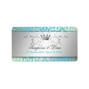 Étiquette 311 Dazzling Damask Turquoise & Lime Black