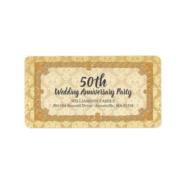 Étiquette 50e anniversaire Gold Damask Retourner l'adresse É (Devant)