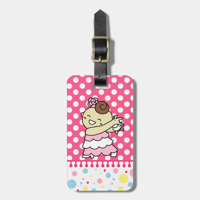 Étiquette À Bagage ネームタグ　表にカスタネッ子　（裏はパリ子 or カードケース）　白 (Devant Vertical)