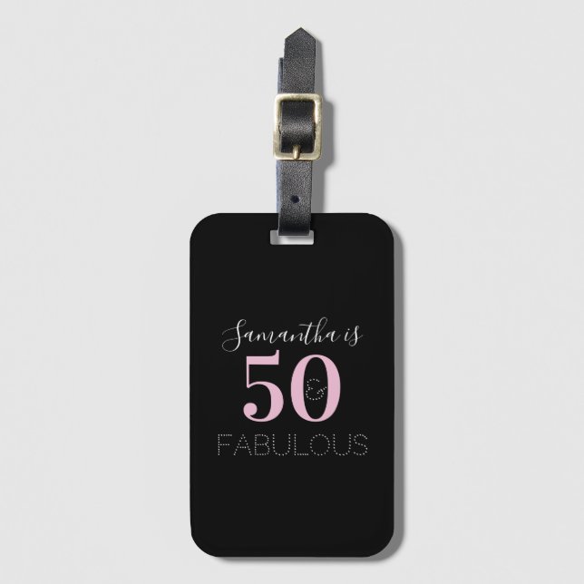 Étiquette À Bagage 50e anniversaire Personnalisé noir rose (Devant Vertical)