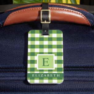 Étiquette À Bagage À damiers blanc vert foncé d'olive customisée