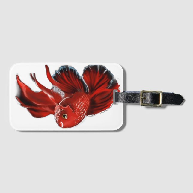 Étiquette À Bagage A vibrant red betta fish swimming. (Devant Horizontal)