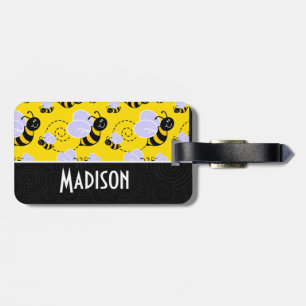 Étiquette À Bagage Abeille jaune et noire mignonne