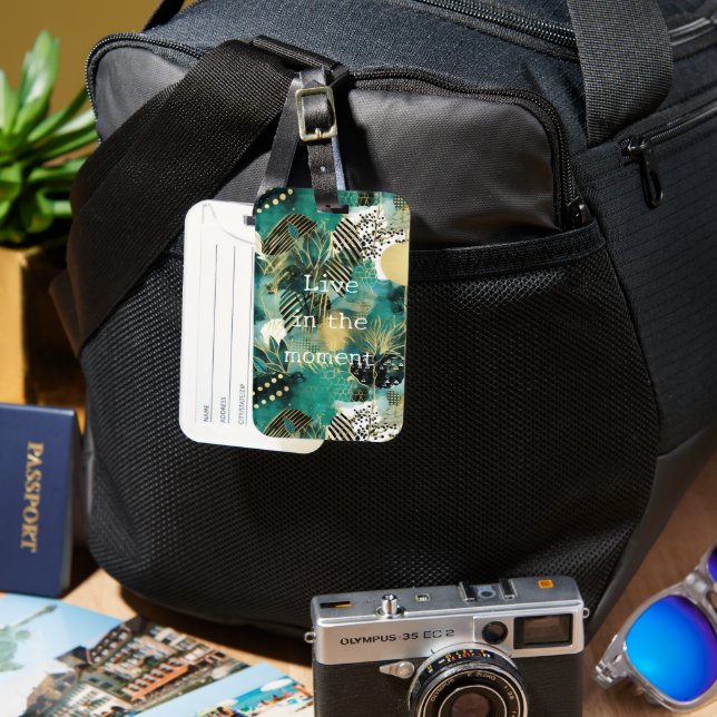 Étiquette À Bagage Abstrait or vert (Recto & Verso)