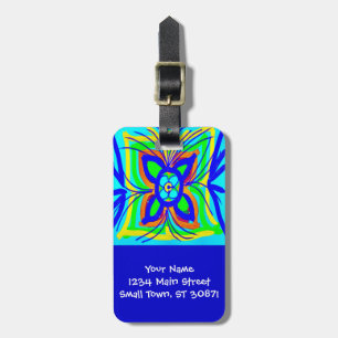 Étiquette À Bagage Abstrait Papillon Flower Doodle Turquoise Lime