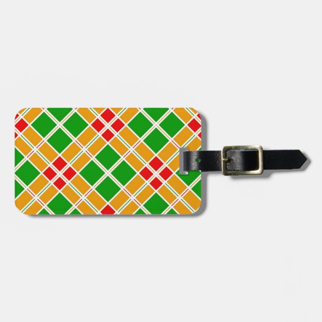 Étiquette À Bagage Accessoire motif jaune argyl vert brillant (Devant horizontal)