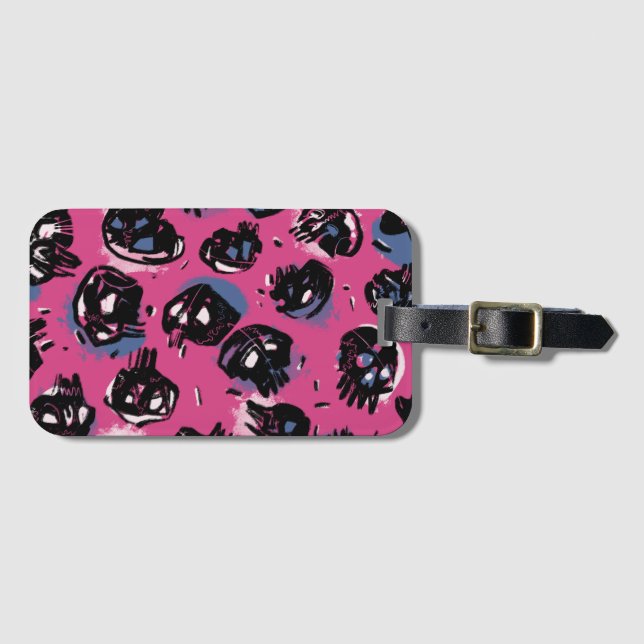 Étiquette À Bagage Accessoires de voyage en émo rose scull (Devant Horizontal)