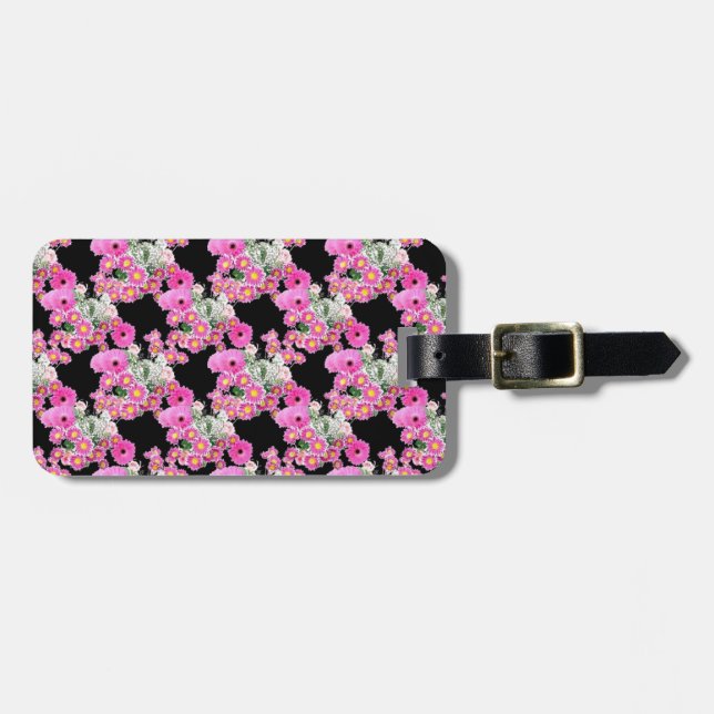 Étiquette À Bagage Accessoires tendance Pink à motif floral noir (Devant horizontal)