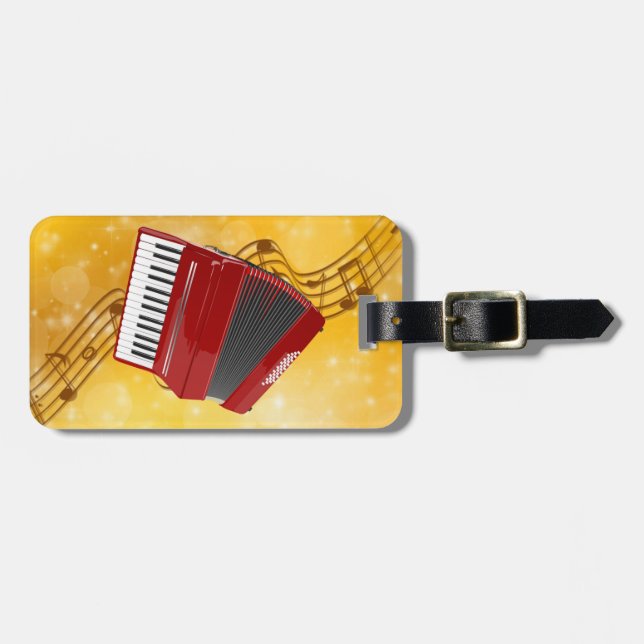 Étiquette À Bagage Accordéon rouge et notes musicales (Devant horizontal)