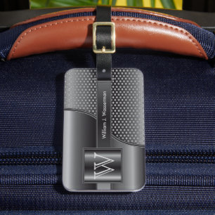Étiquette À Bagage Acier gris foncé Métal - Monogramme Masculine Desi